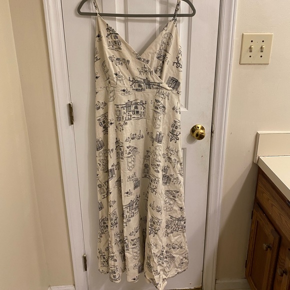 ANTHROPOLOGIE BY THE RIVER LINEN MAXI DRESS PARIS CAFE BEIGE & BLACK SIZE LARGE - Picture 11 of 16